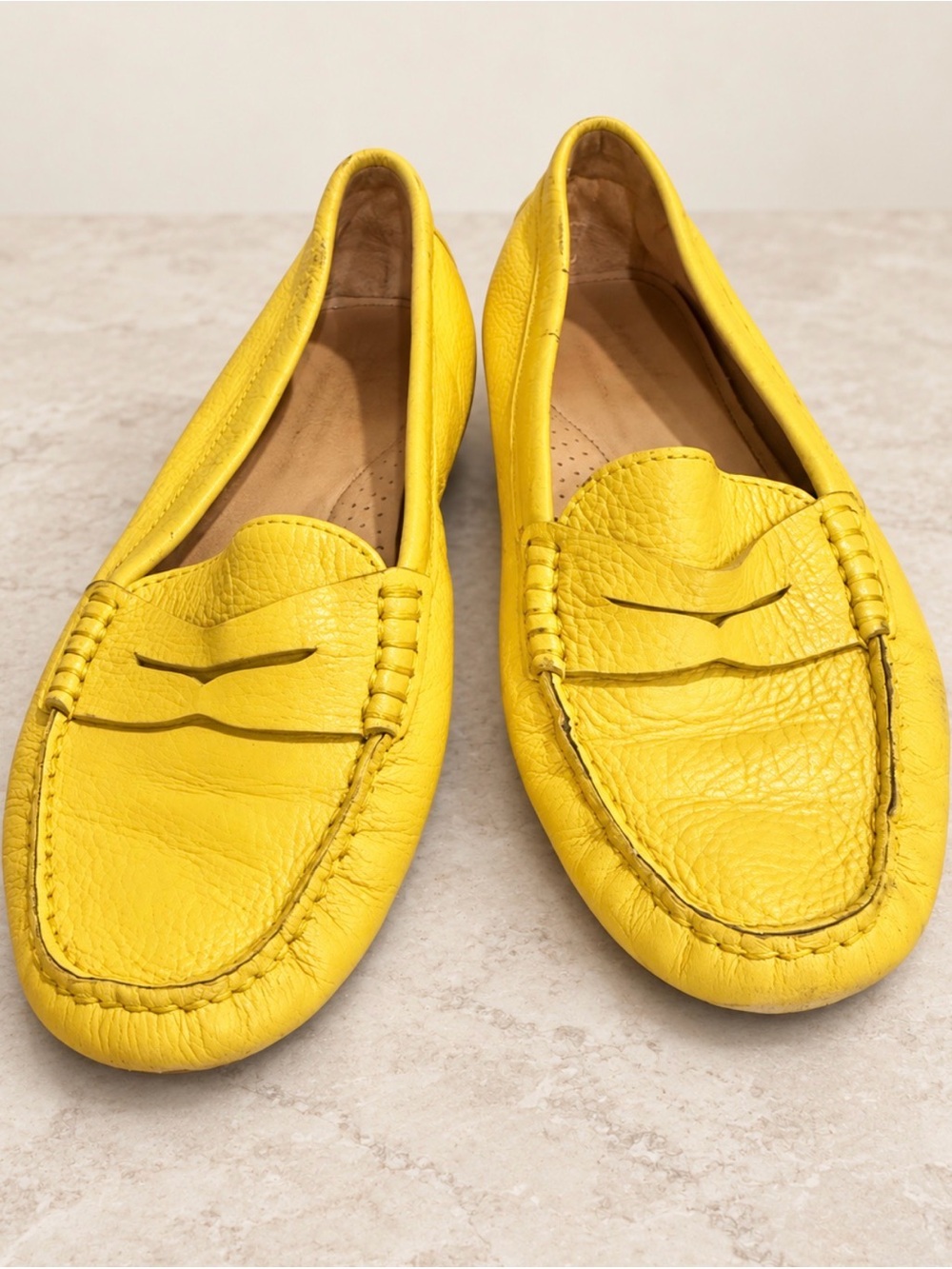 Lauren ralph Lauren yellow Leather Penny Loafers -Slip-On Driving Moccasins 7.5